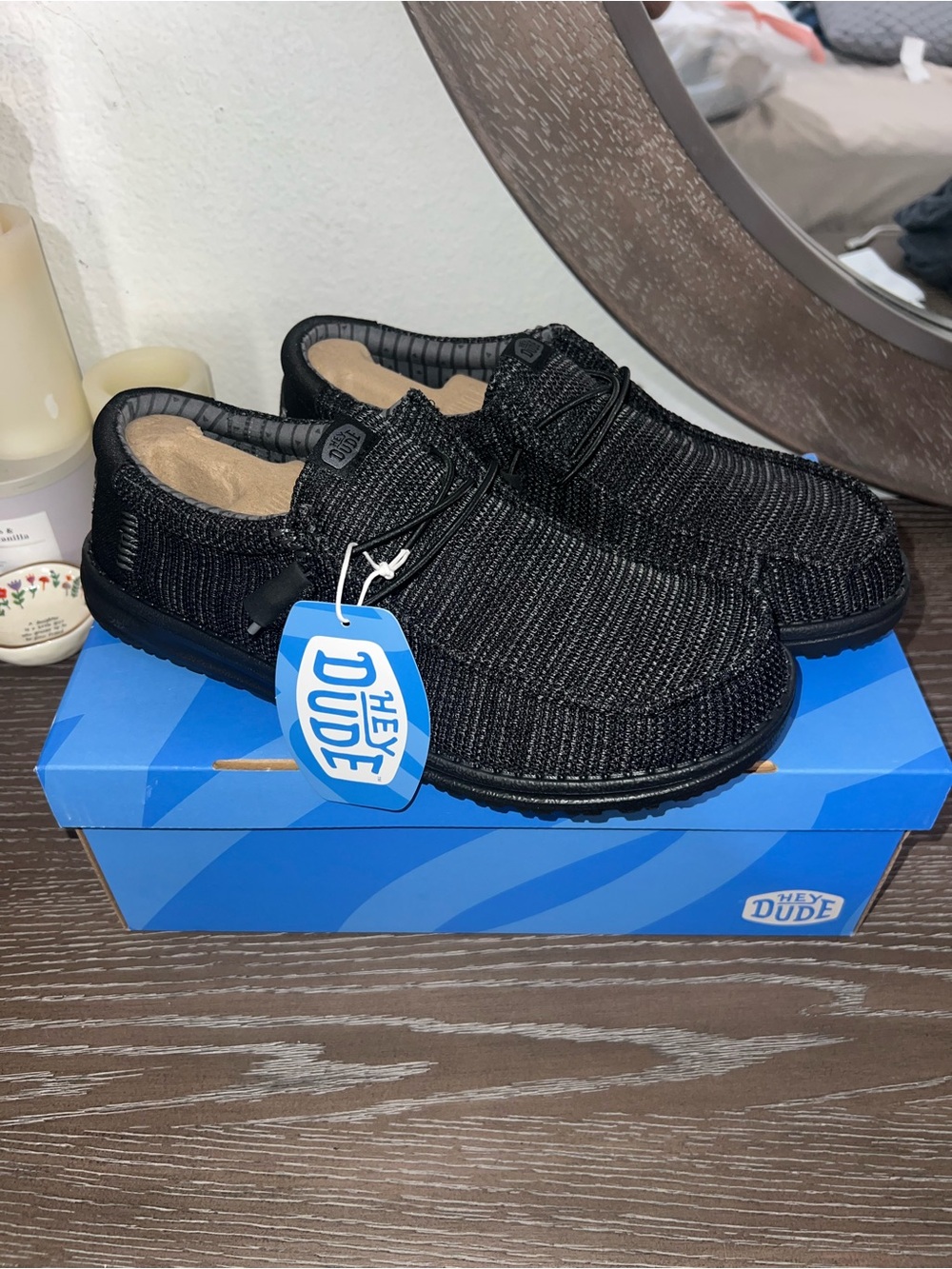 Hey Dude Men’s ' Black Wally Knit Slip-On Shoes